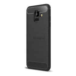   Szilikon telefonvédő (közepesen ütésálló, légpárnás sarok, szálcsiszolt, karbon minta) FEKETE Samsung Galaxy A6 (2018) SM-A600F