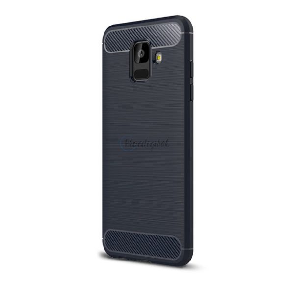 Szilikon telefonvédő (közepesen ütésálló, légpárnás sarok, szálcsiszolt, karbon minta) SÖTÉTKÉK Samsung Galaxy A6 (2018) SM-A600F