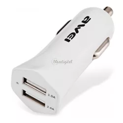 AWEI autós töltő 2 USB aljzat (12W, gyorstöltő) FEHÉR