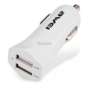 AWEI autós töltő 2 USB aljzat (12W, gyorstöltő) FEHÉR