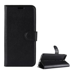   Tok álló, bőr hatású (FLIP, oldalra nyíló, asztali tartó funkció, prémium) FEKETE Huawei Y6 (2018)