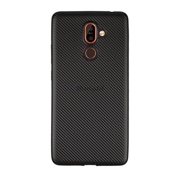 Szilikon telefonvédő (karbon minta) FEKETE Nokia 7 Plus