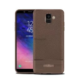   Szilikon telefonvédő (közepesen ütésálló, bőr hatású, szálcsiszolt) BARNA Samsung Galaxy A6 (2018) SM-A600F