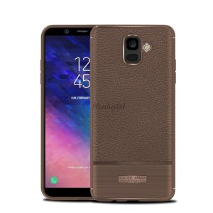 Szilikon telefonvédő (közepesen ütésálló, bőr hatású, szálcsiszolt) BARNA Samsung Galaxy A6 (2018) SM-A600F