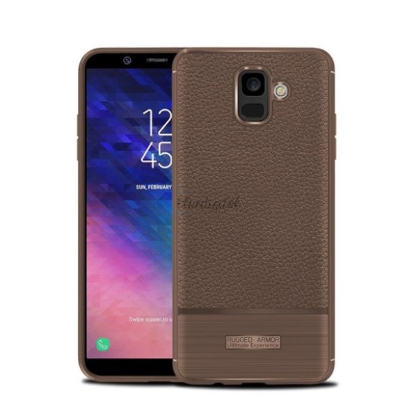Szilikon telefonvédő (közepesen ütésálló, bőr hatású, szálcsiszolt) BARNA Samsung Galaxy A6 (2018) SM-A600F