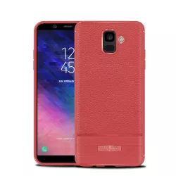   Szilikon telefonvédő (közepesen ütésálló, bőr hatású, szálcsiszolt) PIROS Samsung Galaxy A6 (2018) SM-A600F