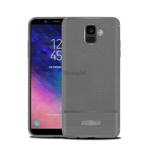 Szilikon telefonvédő (közepesen ütésálló, bőr hatású, szálcsiszolt) SZÜRKE Samsung Galaxy A6 (2018) SM-A600F