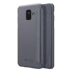   NILLKIN SPARKLE műanyag telefonvédő (mikroszálas bőr hatású FLIP, oldalra nyíló) FEKETE Samsung Galaxy A6 (2018) SM-A600F