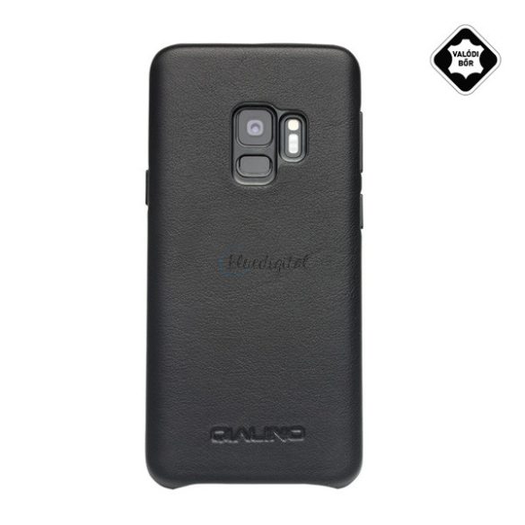 QIALINO műanyag telefonvédő (valódi bőr bevonat) FEKETE Samsung Galaxy S9 (SM-G960)