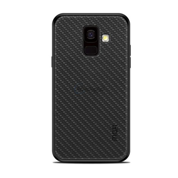 MOFI HONOR műanyag telefonvédő (szilikon keret, bőr hatású hátlap, fonott minta) FEKETE Samsung Galaxy A6 (2018) SM-A600F