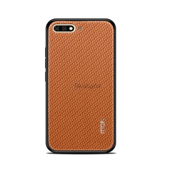MOFI HONOR műanyag telefonvédő (szilikon keret, bőr hatású hátlap, fonott minta) BARNA Huawei Y6 (2018)