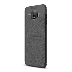   Szilikon telefonvédő (közepesen ütésálló, bőr hatású, varrás minta) FEKETE Samsung Galaxy J4 (2018) SM-J400F