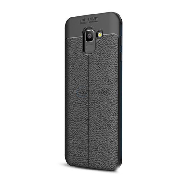 Szilikon telefonvédő (közepesen ütésálló, bőr hatású, varrás minta) FEKETE Samsung Galaxy J6 (2018) SM-J600F