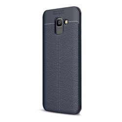   Szilikon telefonvédő (közepesen ütésálló, bőr hatású, varrás minta) SÖTÉTKÉK Samsung Galaxy J6 (2018) SM-J600F