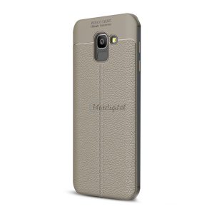 Szilikon telefonvédő (közepesen ütésálló, bőr hatású, varrás minta) SZÜRKE Samsung Galaxy J6 (2018) SM-J600F