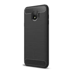   Szilikon telefonvédő (közepesen ütésálló, légpárnás sarok, szálcsiszolt, karbon minta) FEKETE Samsung Galaxy J4 (2018) SM-J400F