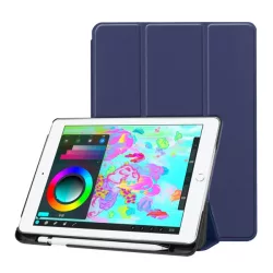   Tok álló, bőr hatású (aktív FLIP, oldalra nyíló, TRIFOLD, asztali tartó, ceruza tartó) SÖTÉTKÉK Apple IPAD 9.7 (2017) , Apple IPAD 9.7 (2018)