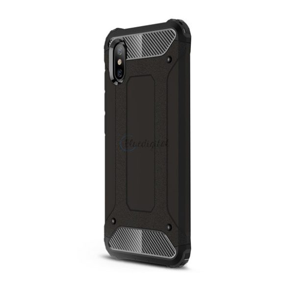 Defender műanyag telefonvédő (közepesen ütésálló, légpárnás sarok, szilikon belső, fémhatás) FEKETE Xiaomi Mi 8 Explorer