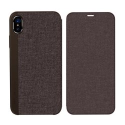   JOYROOM LEON tok álló, bőr hatású (aktív FLIP, oldalra nyíló, textilbevonat) BARNA Apple iPhone X 5.8, Apple iPhone XS 5.8