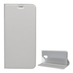   Tok álló, bőr hatású (FLIP, oldalra nyíló, asztali tartó funkció) EZÜST Samsung Galaxy J6 (2018) SM-J600F