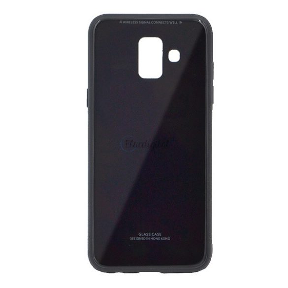 Műanyag telefonvédő (közepesen ütésálló, üveg hátlap) FEKETE Samsung Galaxy A6 (2018) SM-A600F