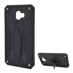   Defender műanyag telefonvédő (közepesen ütésálló, szilikon belső, kitámasztó) FEKETE Samsung Galaxy J4 (2018) SM-J400F