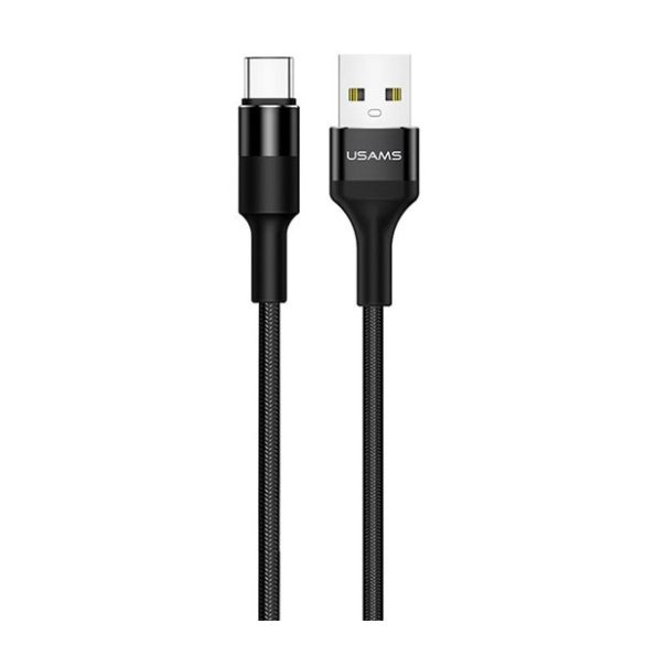 USAMS U5 adatkábel (USB - Type-C, 120cm, törésgátló, cipőfűző) FEKETE