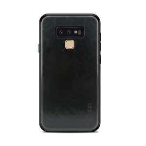 MOFI műanyag telefonvédő (szilikon keret, bőr hatású hátlap) FEKETE Samsung Galaxy Note 9 (SM-N960F)