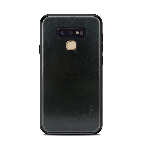 MOFI műanyag telefonvédő (szilikon keret, bőr hatású hátlap) FEKETE Samsung Galaxy Note 9 (SM-N960F)