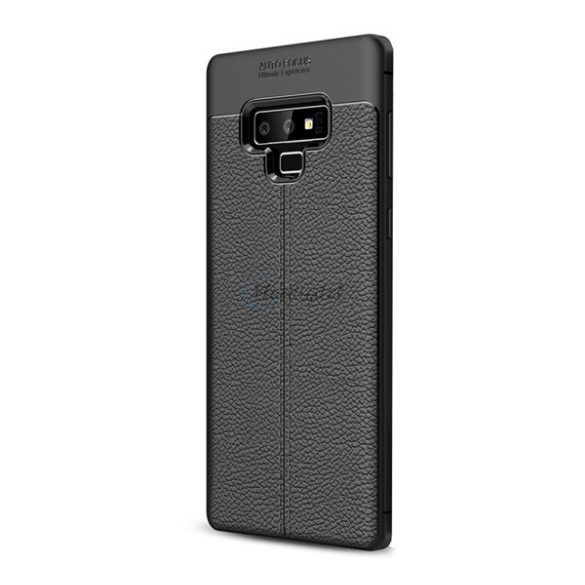 Szilikon telefonvédő (közepesen ütésálló, bőr hatású, varrás minta) FEKETE Samsung Galaxy Note 9 (SM-N960F)