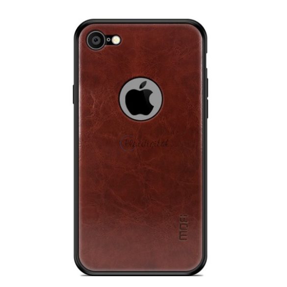 MOFI műanyag telefonvédő (szilikon keret, bőr hatású hátlap, logó kivágás) SÖTÉTBARNA Apple iPhone 8 4.7, Apple iPhone 7 4.7