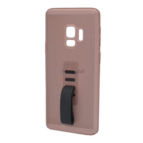 Műanyag telefonvédő (gumírozott, lyukacsos, ujjra húzható szilikon) ROZÉARANY Samsung Galaxy S9 (SM-G960)