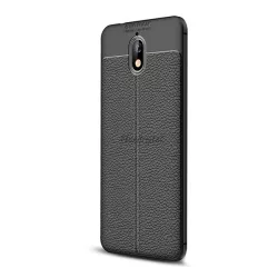   Szilikon telefonvédő (közepesen ütésálló, bőr hatású, varrás minta) FEKETE Nokia 3.1