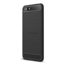   Szilikon telefonvédő (közepesen ütésálló, légpárnás sarok, szálcsiszolt, karbon minta) FEKETE Huawei Y6 (2018)