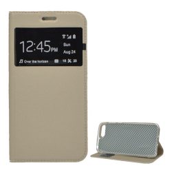   Tok álló, bőr hatású (FLIP, oldalra nyíló, asztali tartó funkció, View Window) ARANY Huawei Y6 (2018)