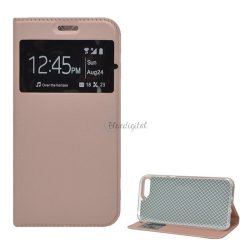   Tok álló, bőr hatású (FLIP, oldalra nyíló, asztali tartó funkció, View Window) ROZÉARANY Huawei Y6 (2018)
