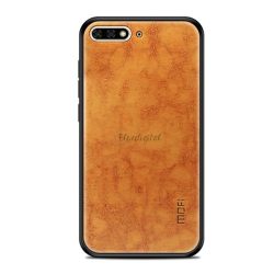   MOFI műanyag telefonvédő (szilikon keret, bőr hatású hátlap) BARNA Huawei Y6 (2018)