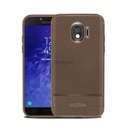   Szilikon telefonvédő (közepesen ütésálló, bőr hatású, szálcsiszolt) BARNA Samsung Galaxy J4 (2018) SM-J400F