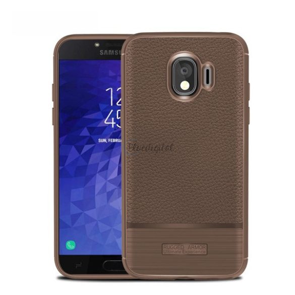Szilikon telefonvédő (közepesen ütésálló, bőr hatású, szálcsiszolt) BARNA Samsung Galaxy J4 (2018) SM-J400F