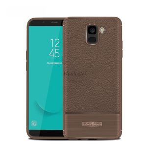 Szilikon telefonvédő (közepesen ütésálló, bőr hatású, szálcsiszolt) BARNA Samsung Galaxy J6 (2018) SM-J600F