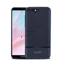   Szilikon telefonvédő (közepesen ütésálló, bőr hatású, szálcsiszolt) SÖTÉTKÉK Huawei Y6 (2018)