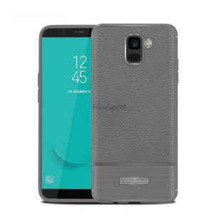 Szilikon telefonvédő (közepesen ütésálló, bőr hatású, szálcsiszolt) SZÜRKE Samsung Galaxy J6 (2018) SM-J600F