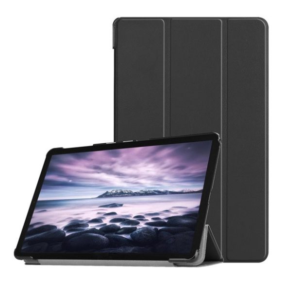 Tok álló, bőr hatású (aktív FLIP, oldalra nyíló, TRIFOLD, asztali tartó) FEKETE Samsung Galaxy Tab A 10.5 LTE (2018) SM-T595, Galaxy Tab A 10.5 WIFI (2018) SM-T590