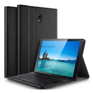 Tok álló, bőr hatású (FLIP, bluetooth billentyűzet, asztali tartó, QWERTY, angol nyelvű) FEKETE Samsung Galaxy Tab A 10.5 WIFI (2018) SM-T590, Samsung Galaxy Tab A 10.5 LTE (2018) SM-T595