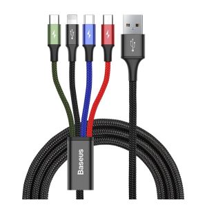 BASEUS töltőkábel 4in1 (USB - lightning/Type-C/2 microUSB, gyorstöltő, 120cm) FEKETE