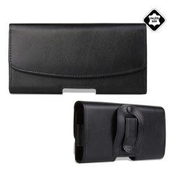   Tok fekvő, valódi bőr (univerzális, övre fűzhető, övcsipesz, 4.7 - 5.1" méret) FEKETE