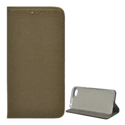   Tok álló, bőr hatású (FLIP, oldalra nyíló, asztali tartó funkció, rombusz minta) ARANYBARNA Huawei Y5 2018 (Y5 Prime 2018), Honor 7S