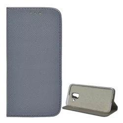   Tok álló, bőr hatású (FLIP, oldalra nyíló, asztali tartó funkció, rombusz minta) SZÜRKE Samsung Galaxy A6 (2018) SM-A600F