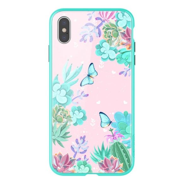 NILLKIN FLORAL telefonvédő szilikon keret (BUMPER, közepesen ütésálló, edzett üveg hátlap, pillangó, virág minta) SZÍNES Apple iPhone XS Max 6.5