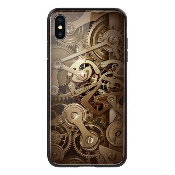 NILLKIN GEAR telefonvédő szilikon keret (BUMPER, közepesen ütésálló, edzett üveg hátlap, fogaskerék minta) BARNA Apple iPhone XS Max 6.5